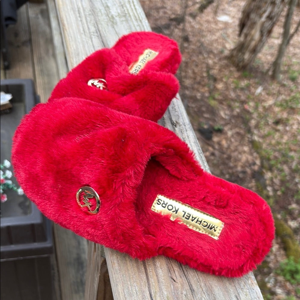 Michael Kors Red Fuzzy Slippers